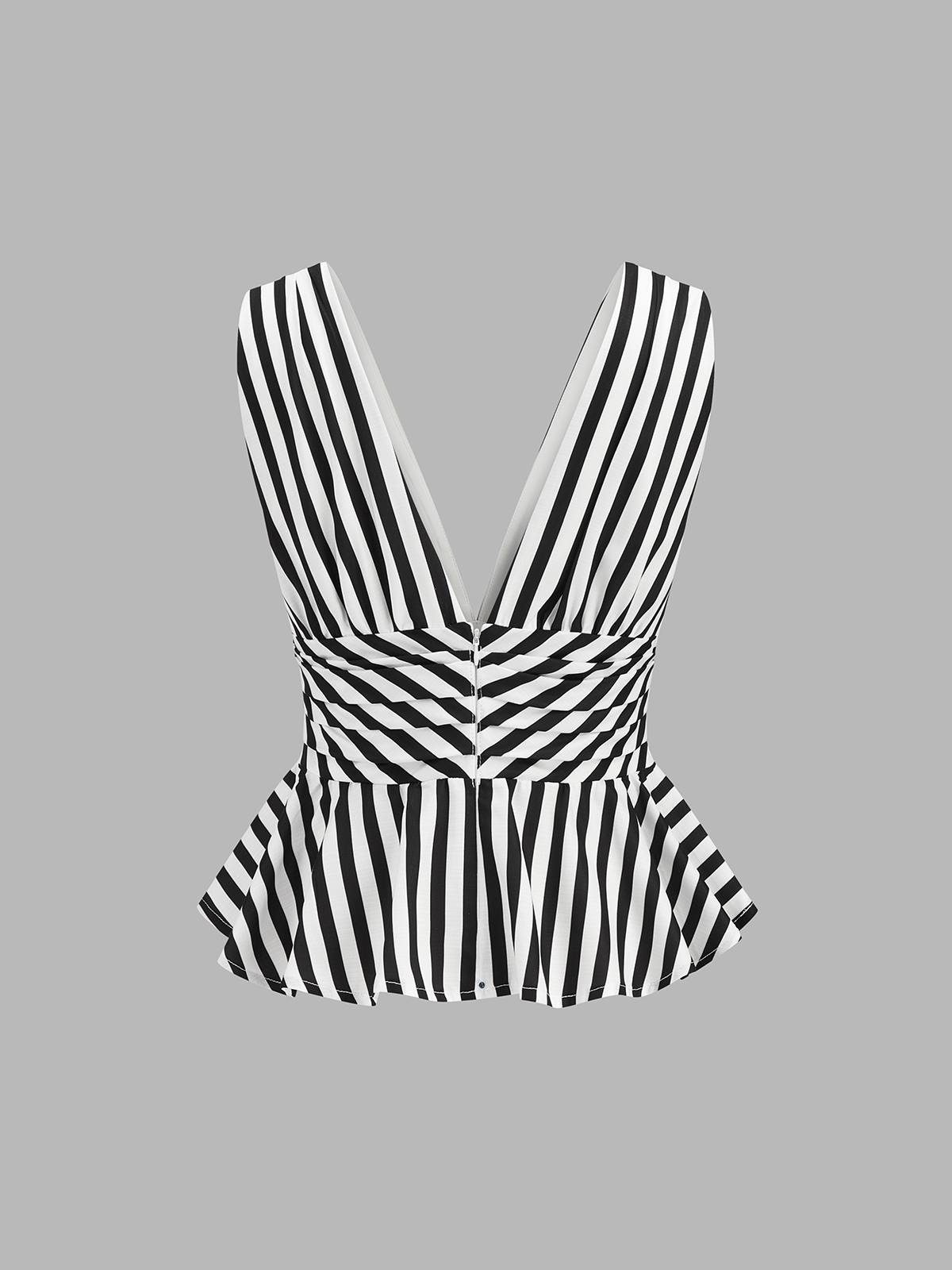Striped Deep V Peplum Sleeveless Top Women's Casual Summer Blouse