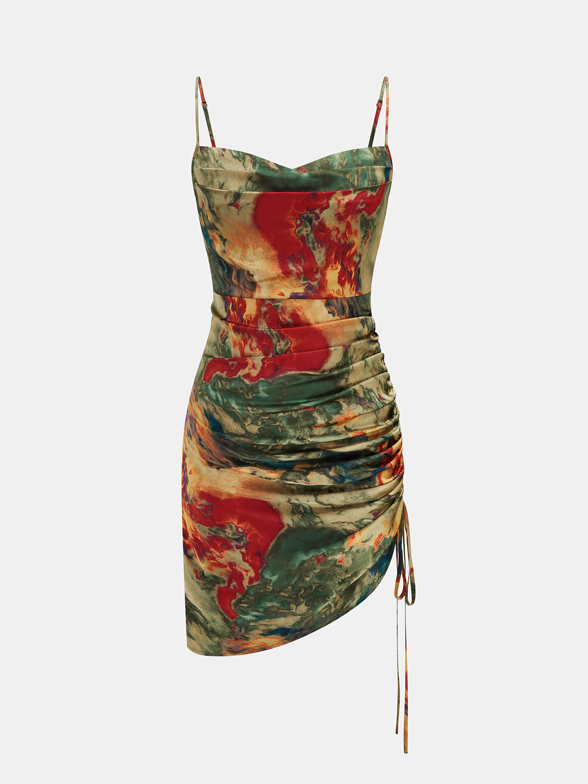 Abstract Print Ruched Drawstring Cami Mini Dress for Women Summer 2023