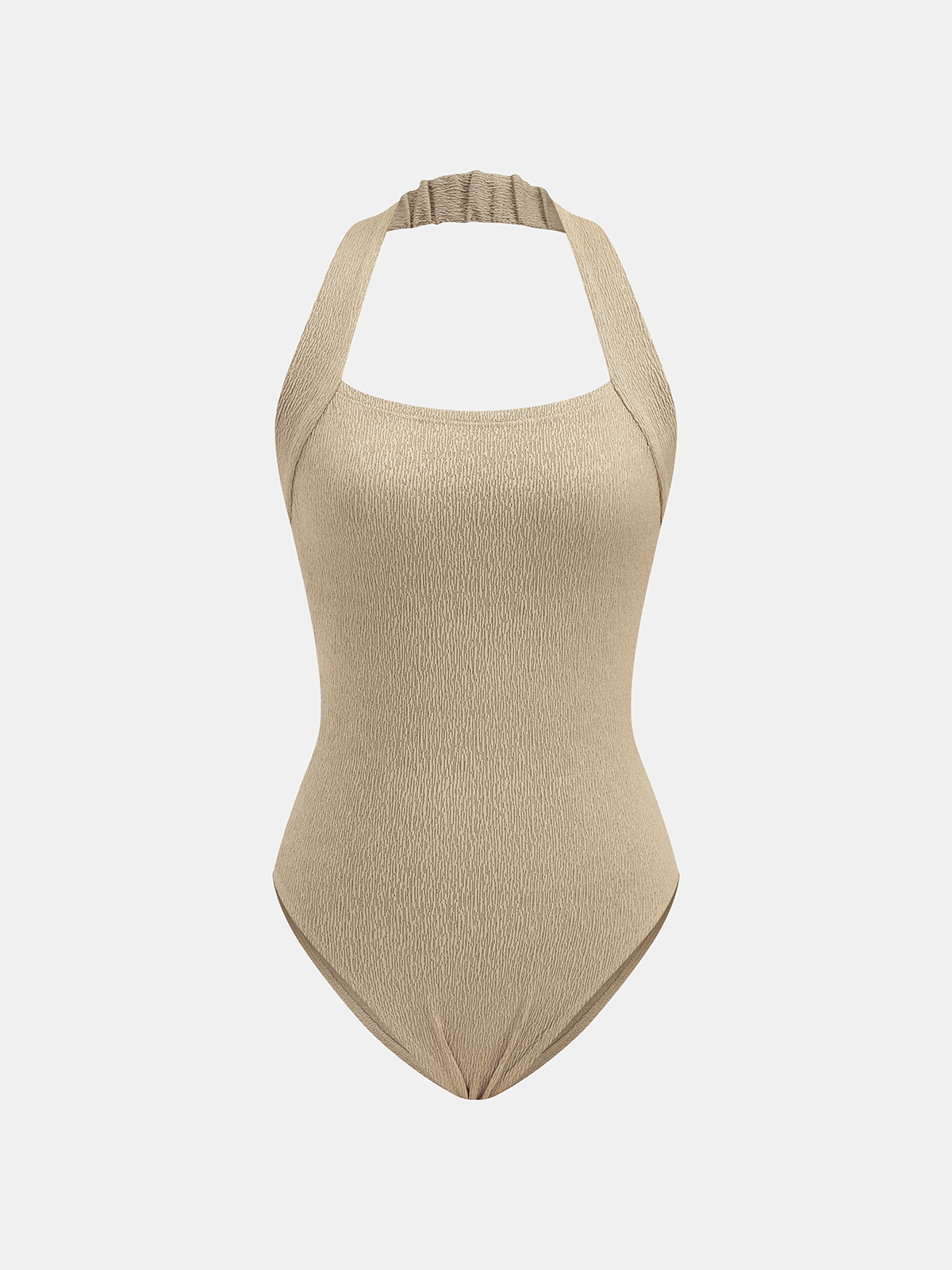 Crinkle Texture Halter Neck Sleeveless Bodysuit for Women, Casual Summer Style