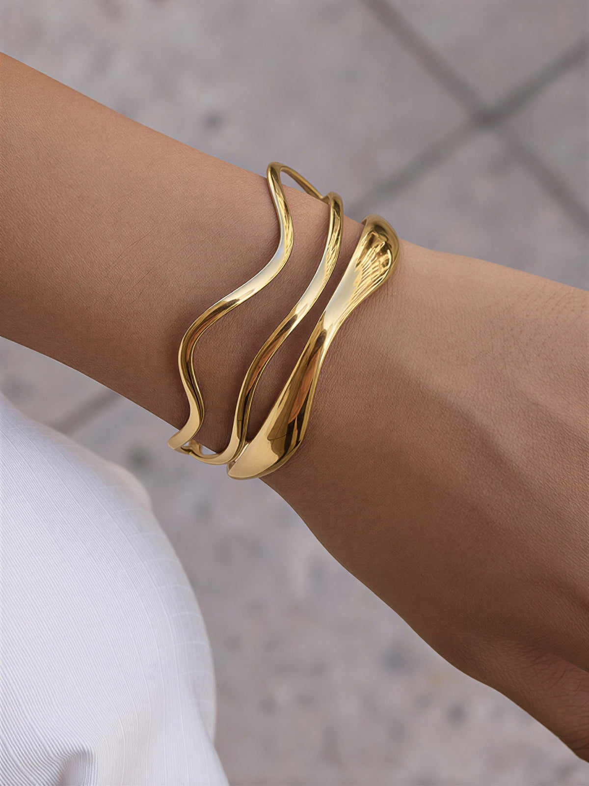Irregular Wavy Open Cuff Bangle Textured Statement Bracelet