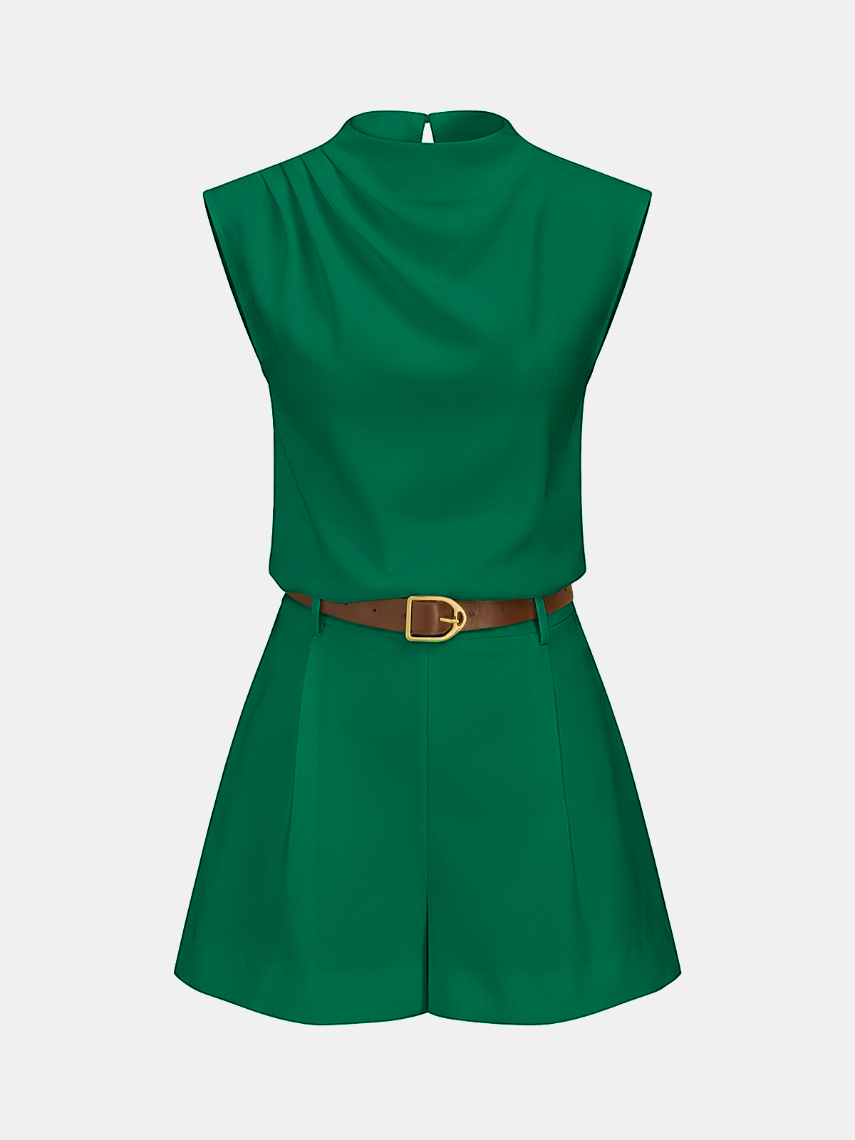 Draped Sleeveless Top & Belted Shorts Set for Women Summer Casual