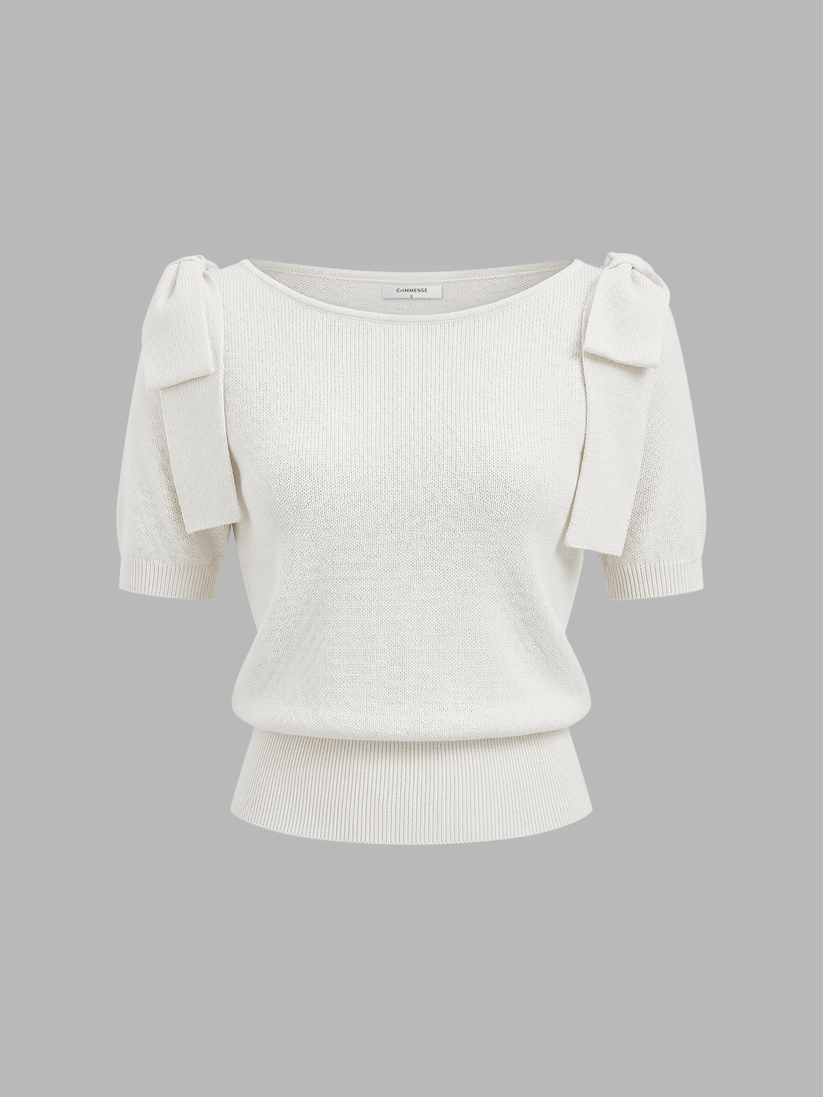 Bow Shoulder Short Sleeve Knit Sweater Comfortable Lightweight Women's Fashion