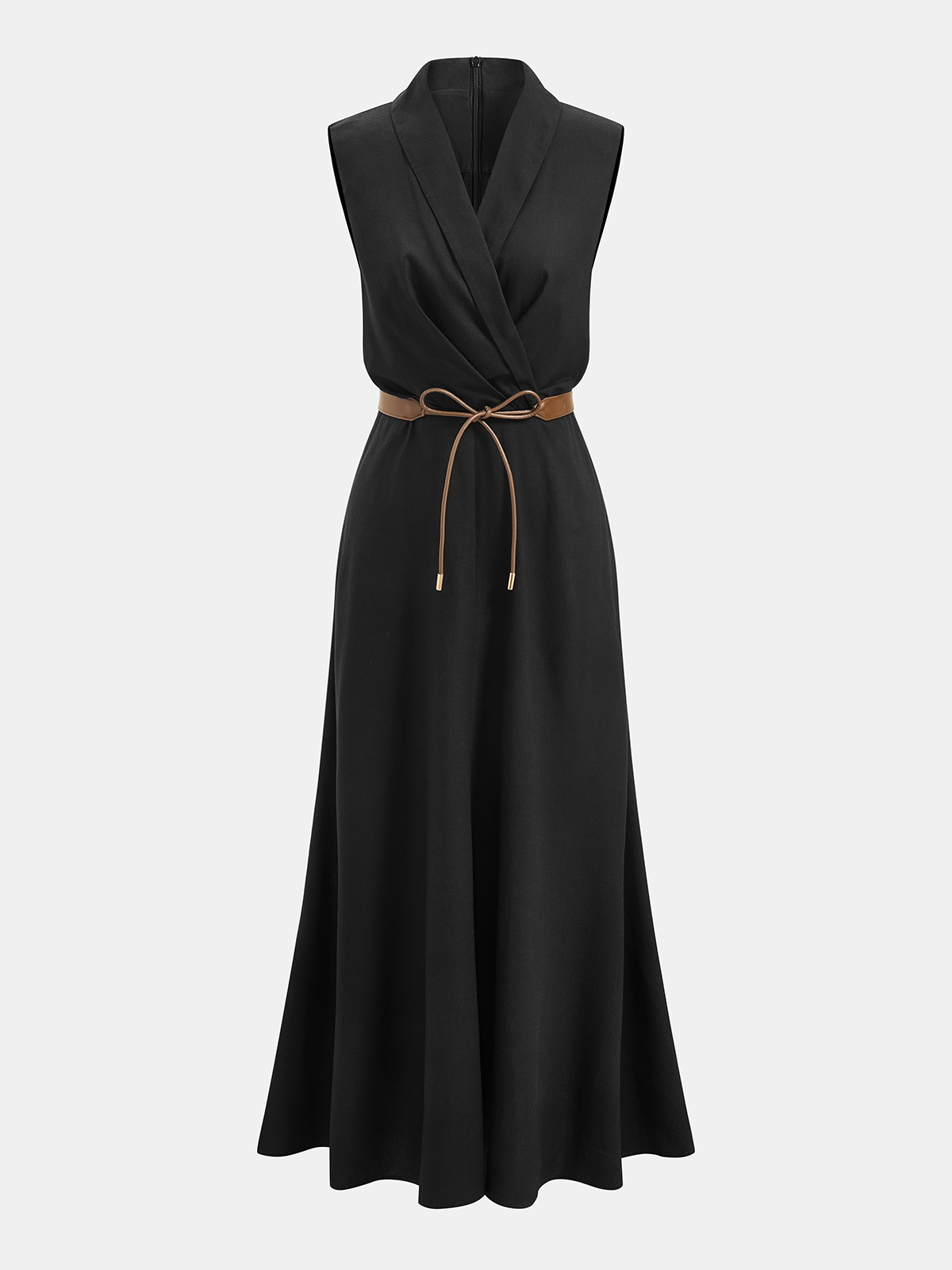 Belted Sleeveless Wrap Maxi Dress for Women Elegant Flowy