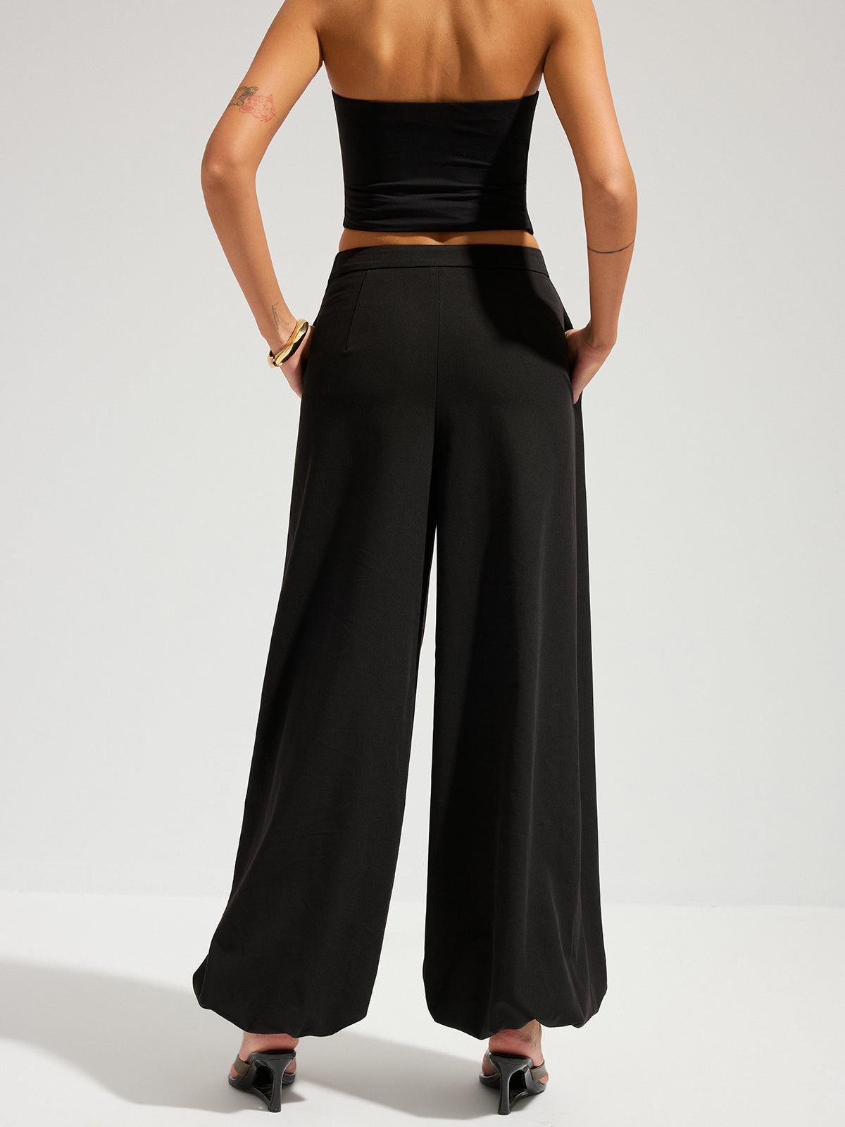Asymmetric Overlay Balloon Wide-Leg Pants - Trendy High Waist Palazzo Style