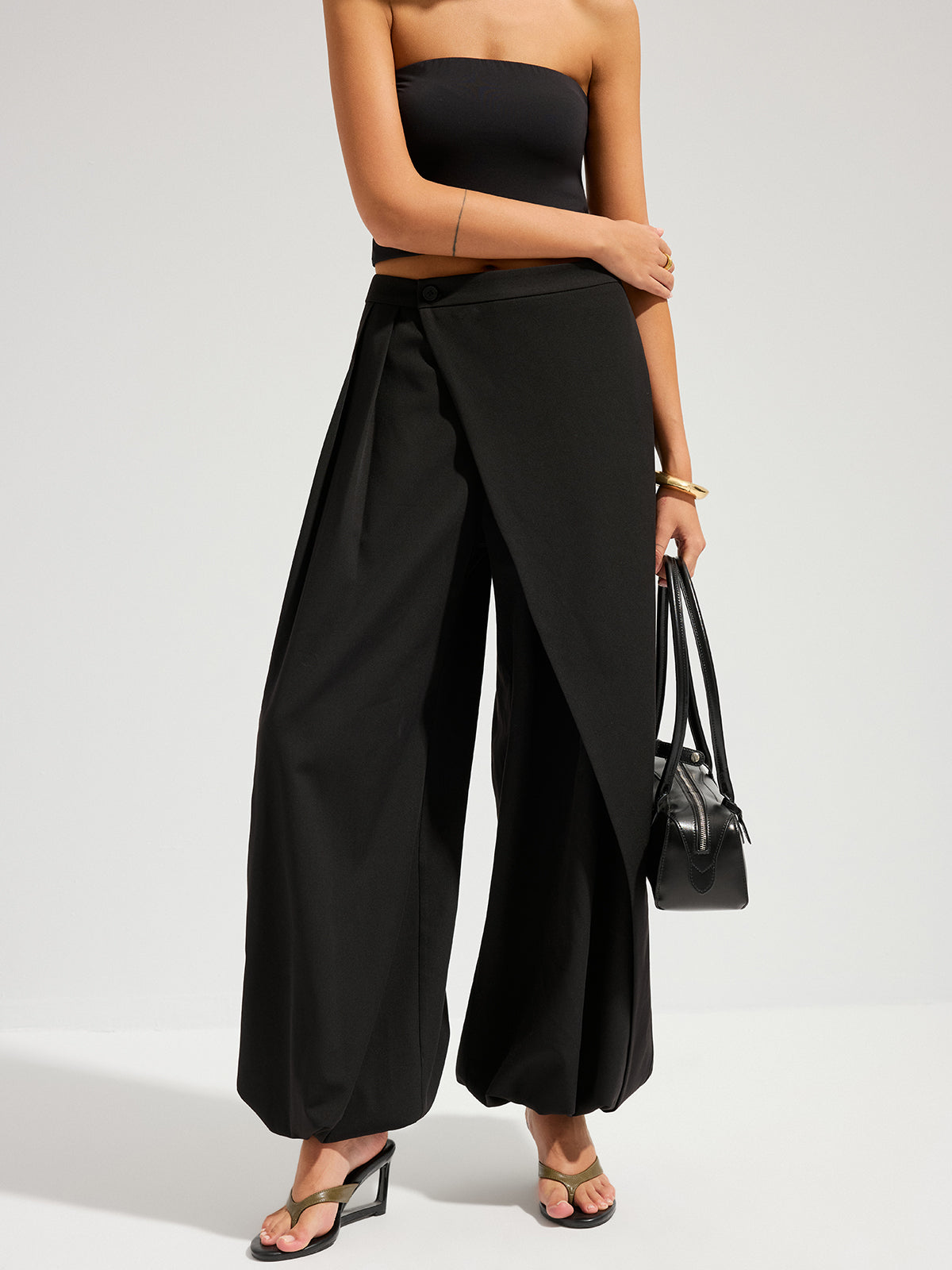 Asymmetric Overlay Balloon Wide-Leg Pants - Trendy High Waist Palazzo Style