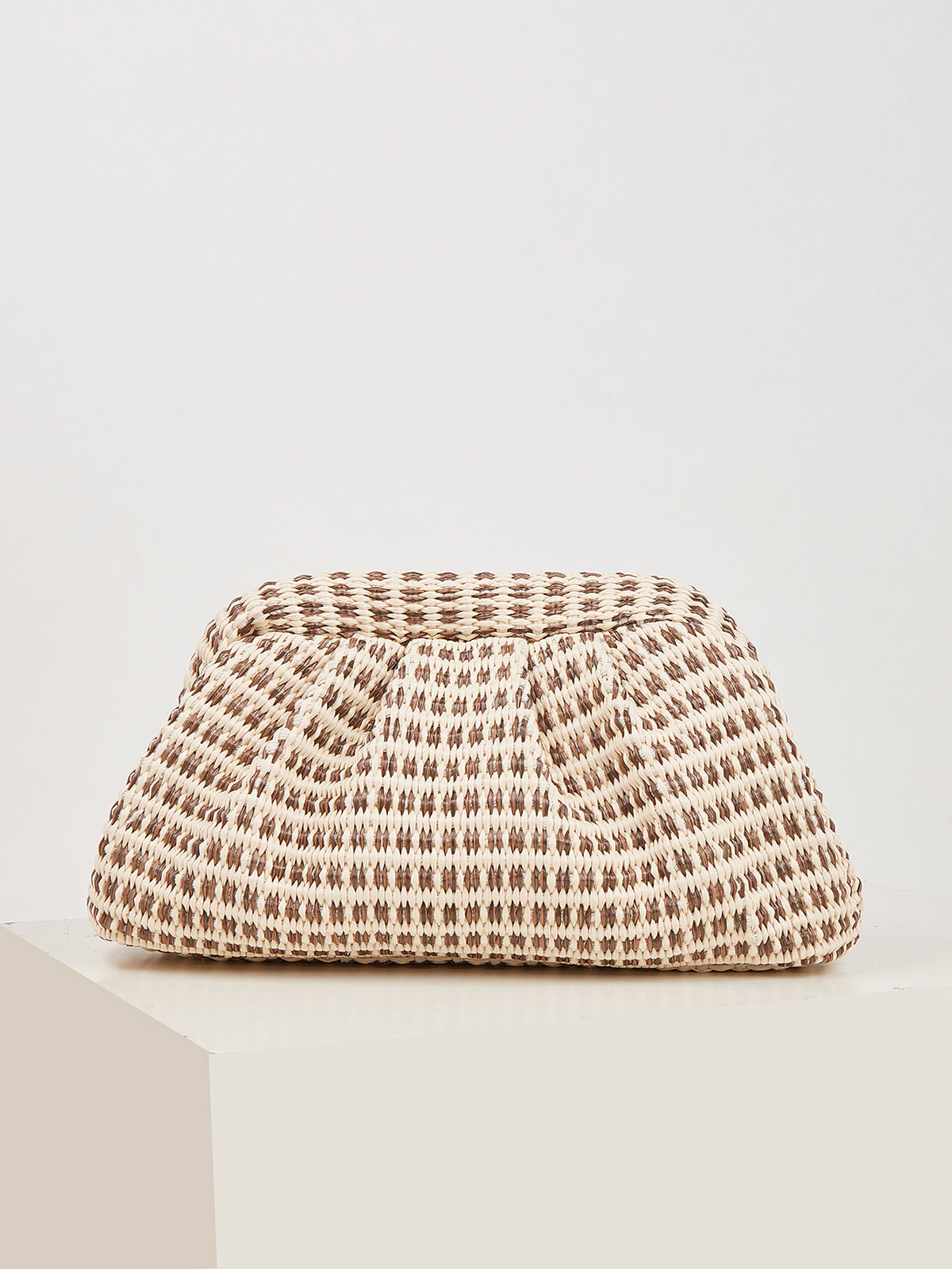 Houndstooth Woven Ruched Clutch Bag with Shoulder Strap
