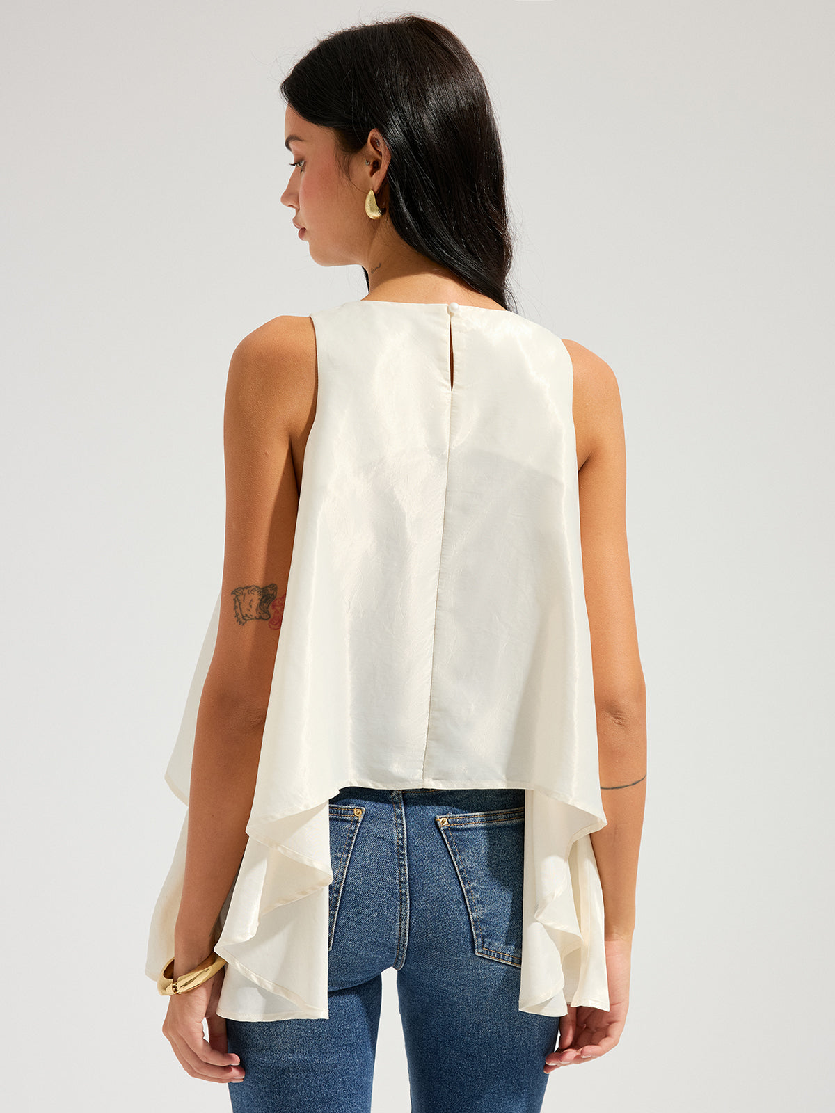 Sleeveless Flowy Asymmetric Ruffled Blouse for Women Casual Spring