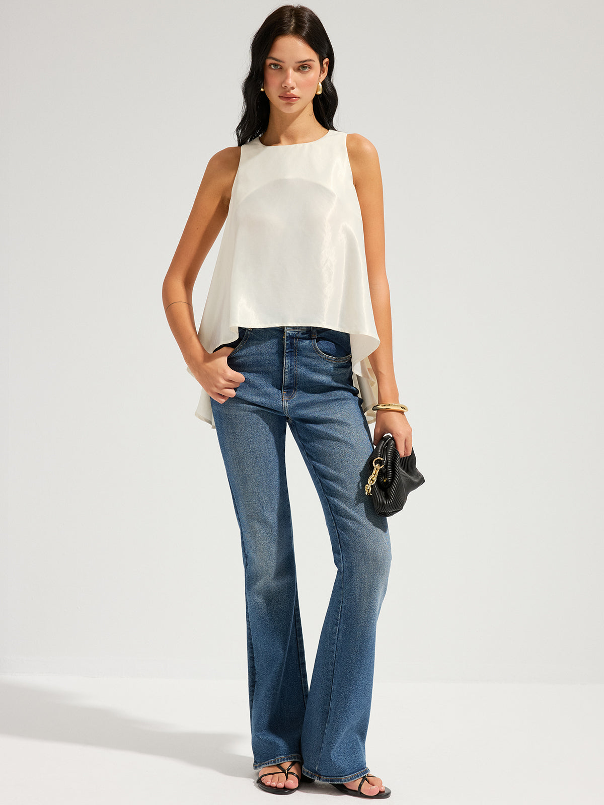 Sleeveless Flowy Asymmetric Ruffled Blouse for Women Casual Spring