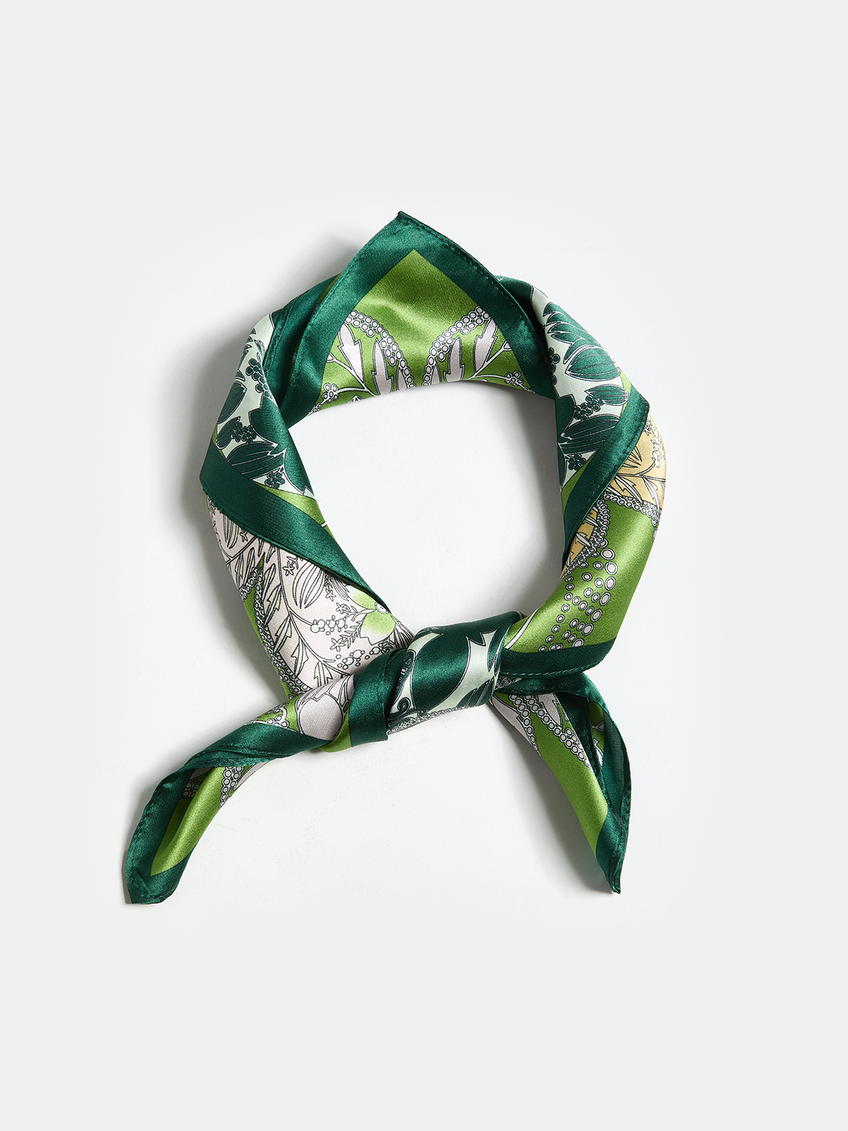 Botanical Print Square Silk Scarf for Women Lightweight Luxury