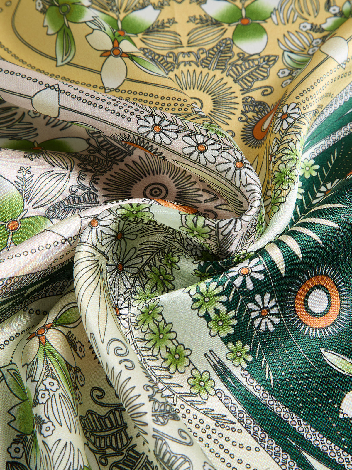 Botanical Print Square Silk Scarf for Women Lightweight Luxury