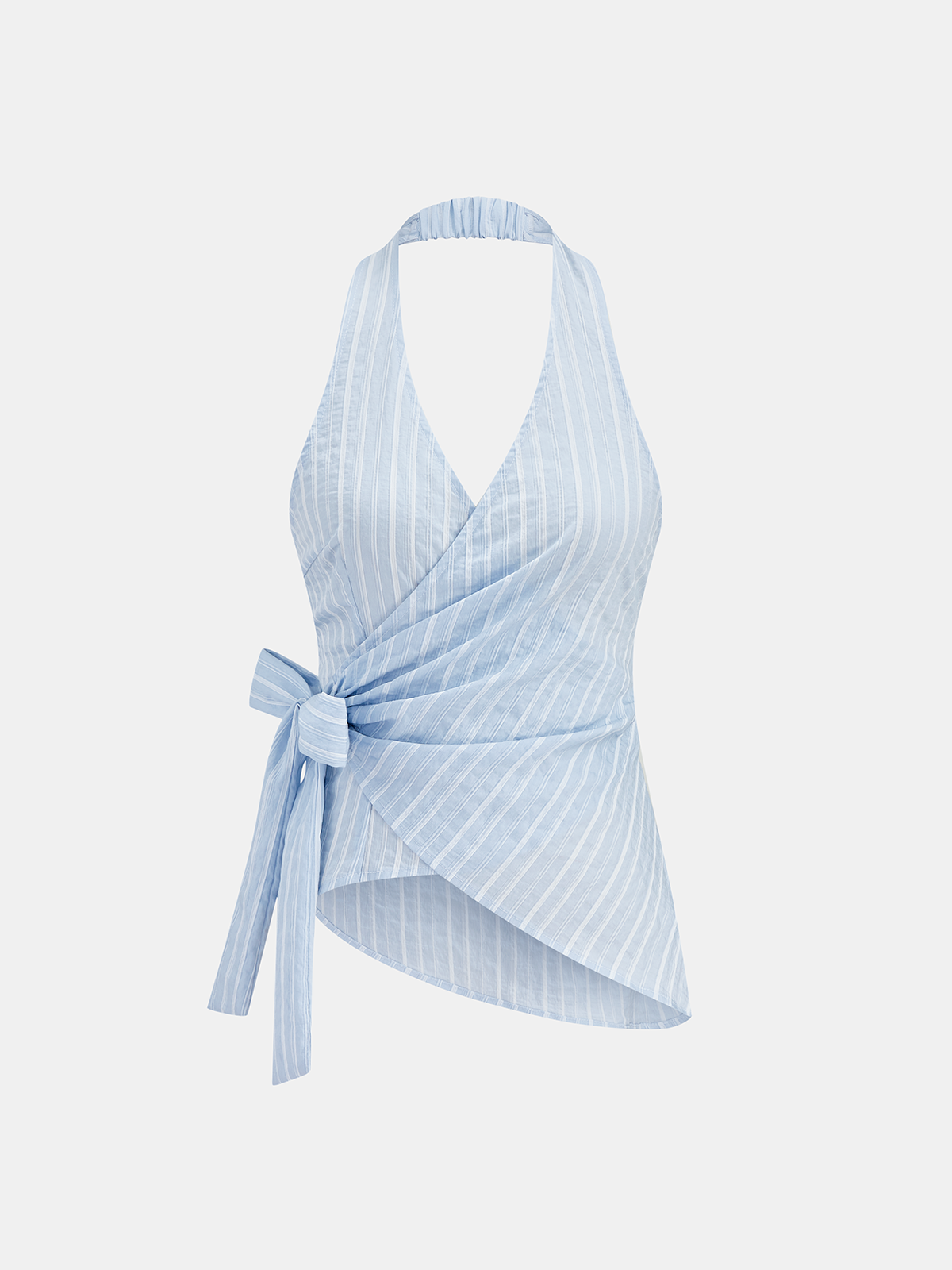Striped Wrap Halter Tie-Waist Top Women's Casual Summer Blouse