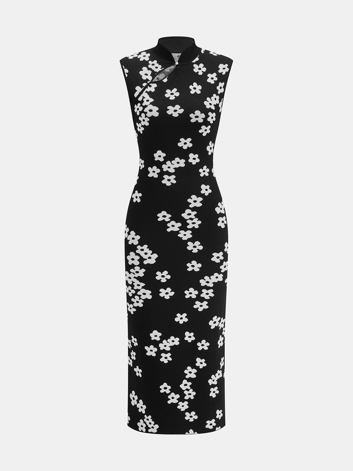 Floral Print Sleeveless Knit Midi Dress with Side Slits for Women