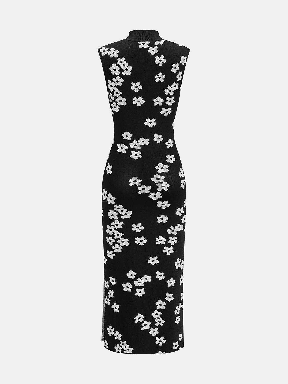Floral Print Sleeveless Knit Midi Dress with Side Slits for Women