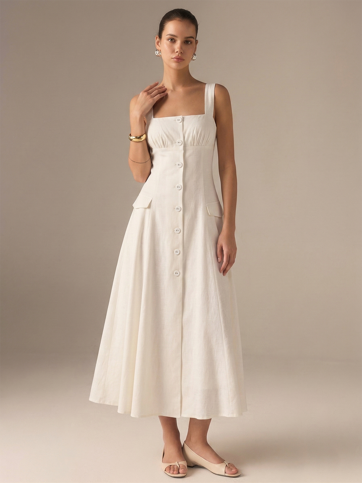 Cotton Blend Button-Front Maxi Dress for Women Casual Summer Wear