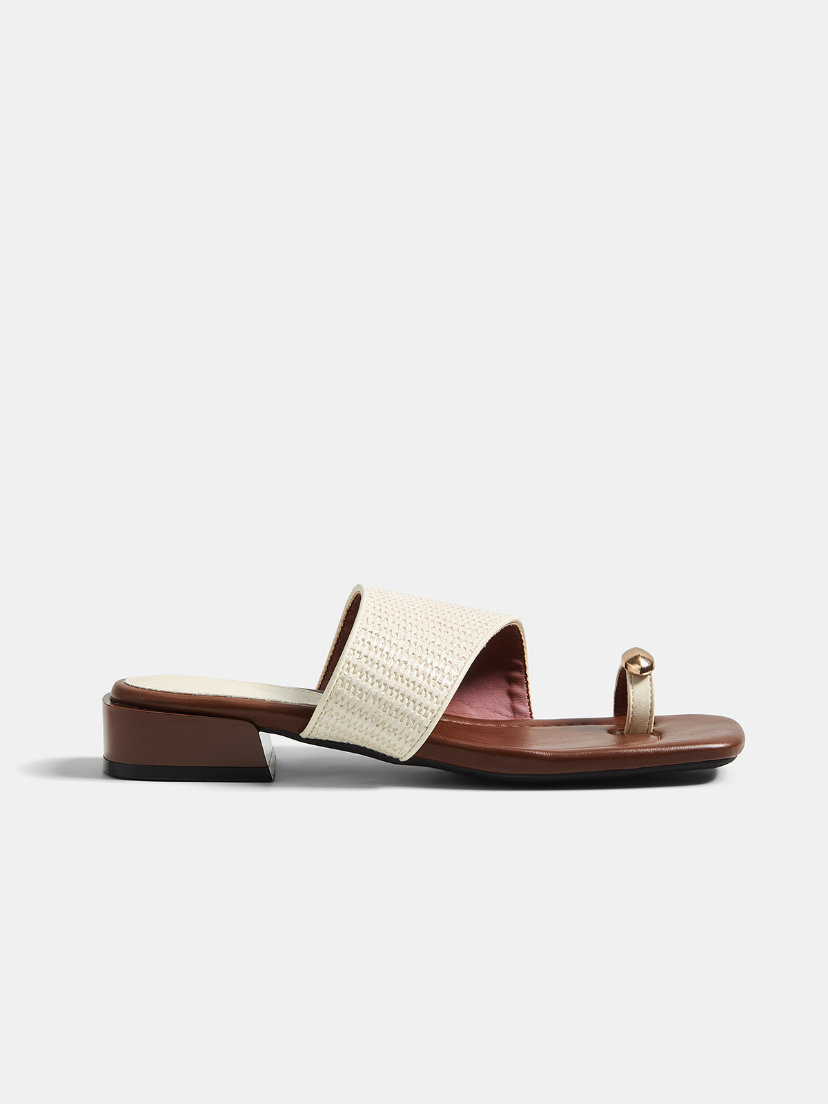 Genuine Leather Square Toe Slide Sandals Comfortable Flat Heel