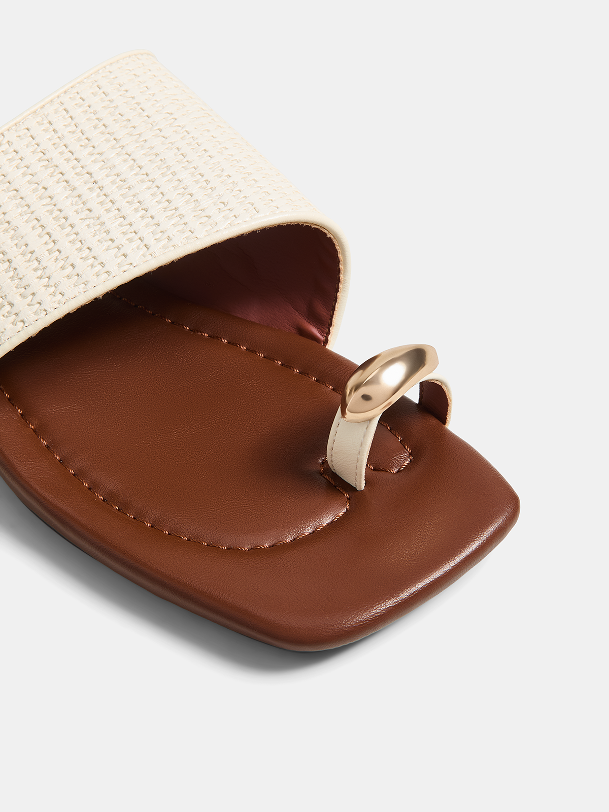 Genuine Leather Square Toe Slide Sandals Comfortable Flat Heel