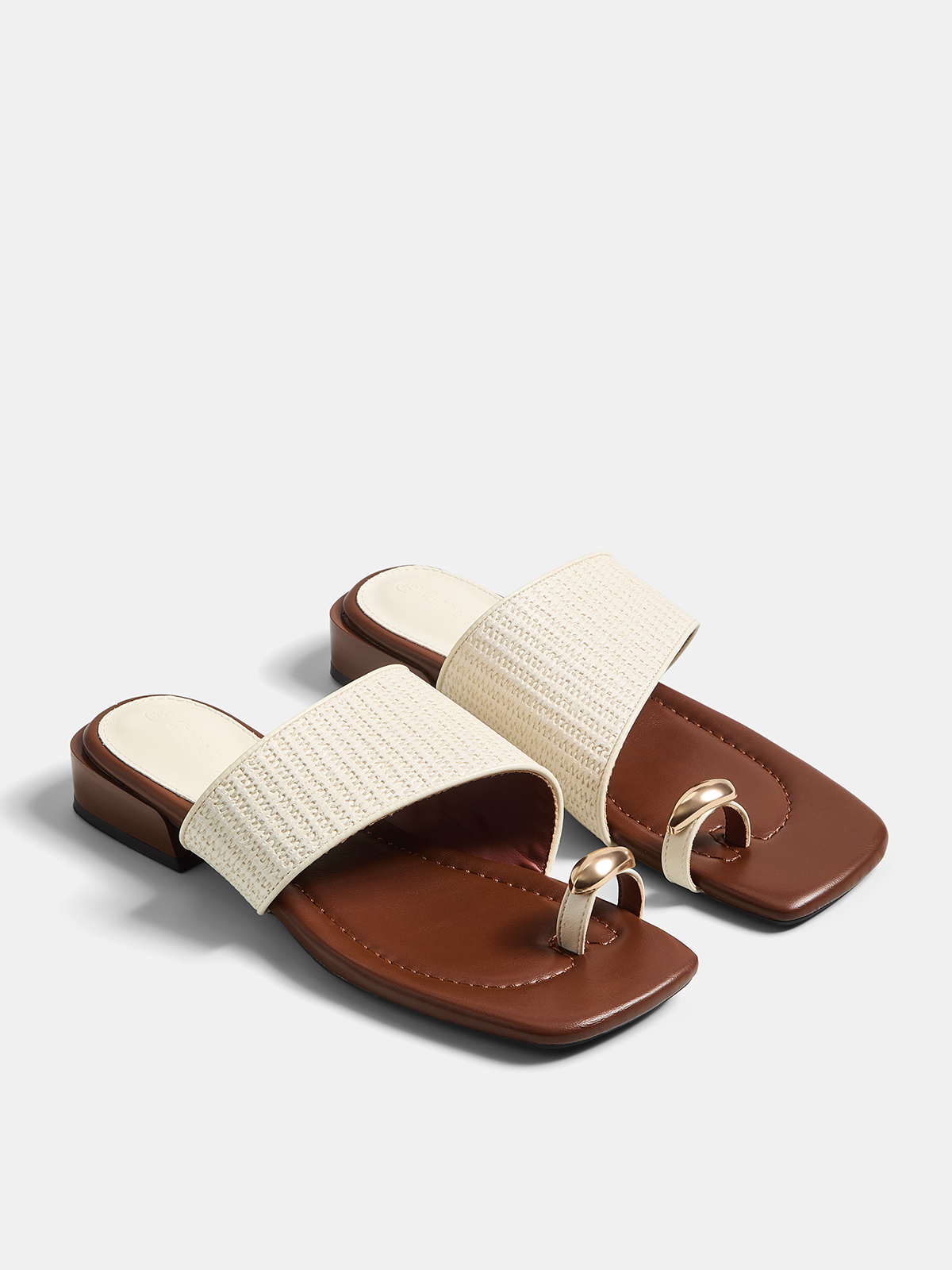 Genuine Leather Square Toe Slide Sandals Comfortable Flat Heel