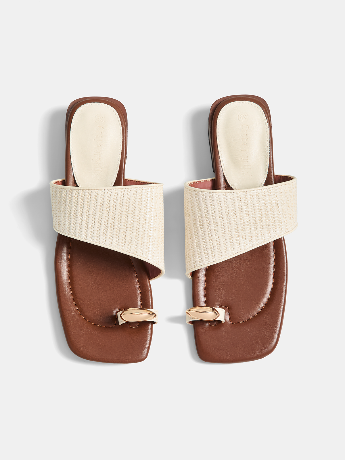 Genuine Leather Square Toe Slide Sandals Comfortable Flat Heel