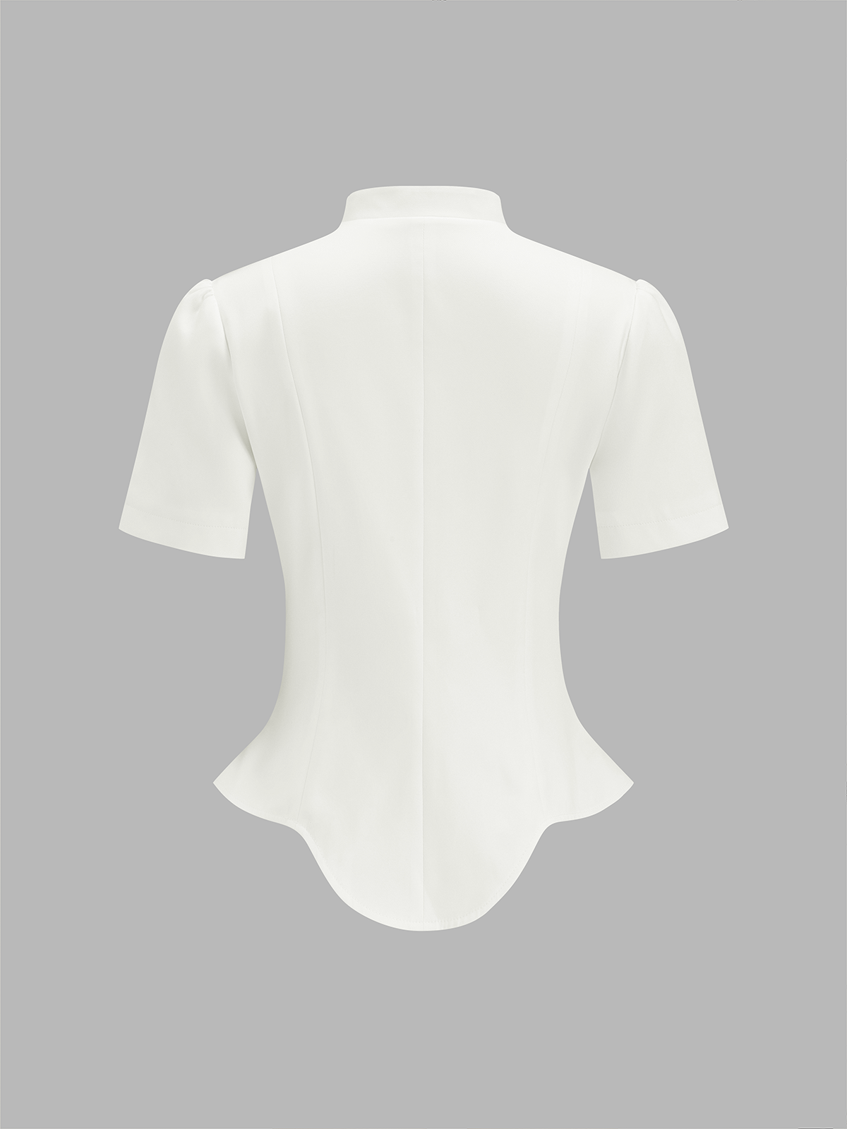 Stand Collar Button Front Asymmetrical Hem Blouse with Long Sleeves for Women