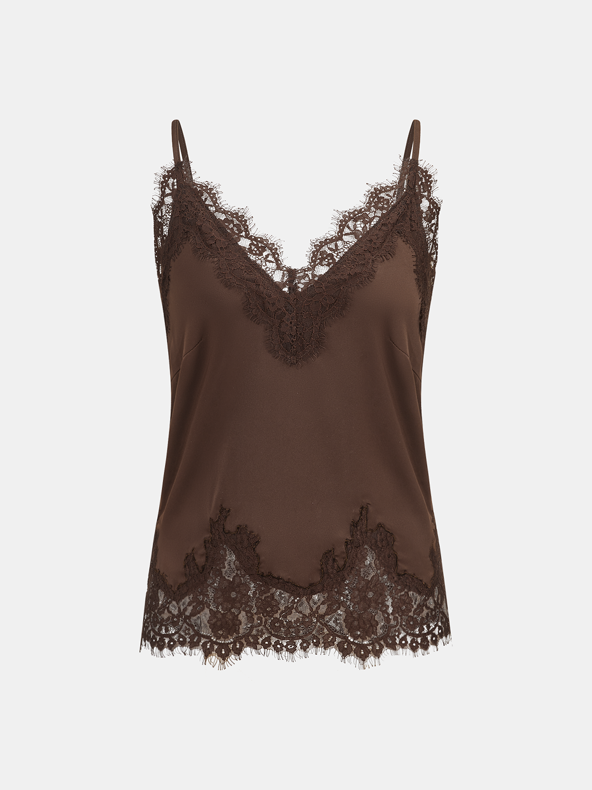 Lace Trim Satin V-Neck Cami Top for Women Summer Casual