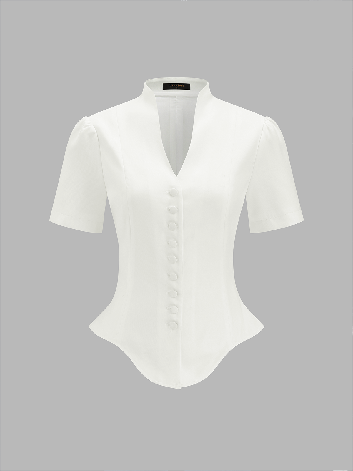 Stand Collar Button Front Asymmetrical Hem Blouse with Long Sleeves for Women