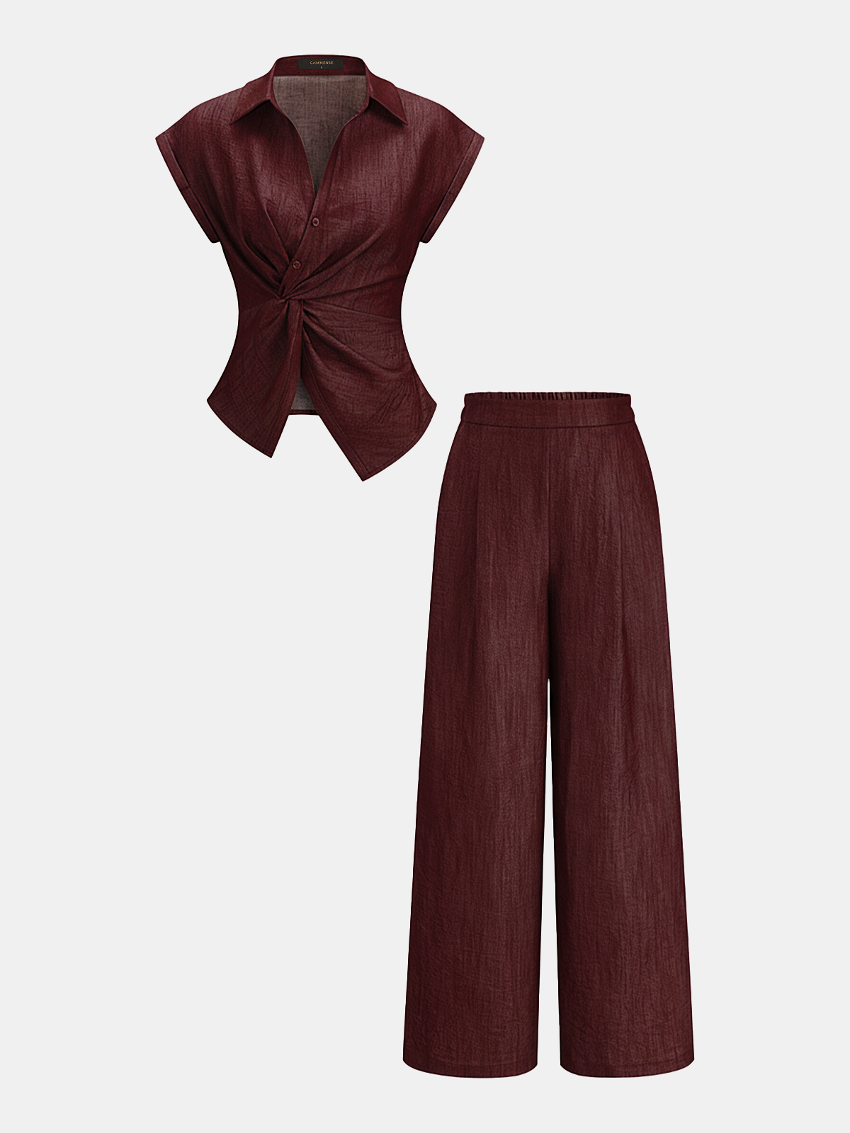 Twist Front Cap Sleeve Shirt & Pants Set with Elastic Waistband