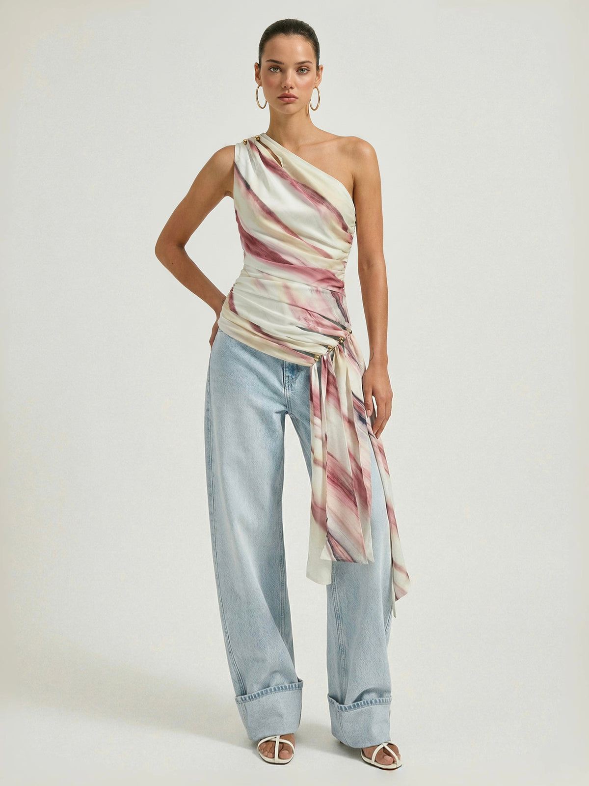 Tie Dye One Shoulder Cutout Top with Trendy Asymmetrical Design