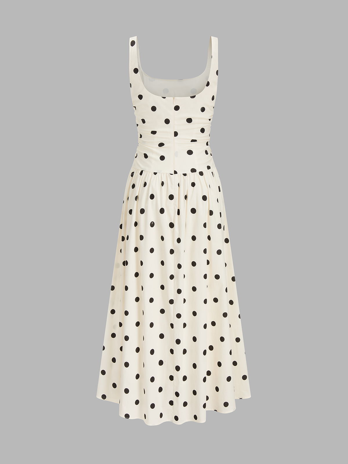 Polka Dot Ruched Cami Maxi Dress with Adjustable Straps