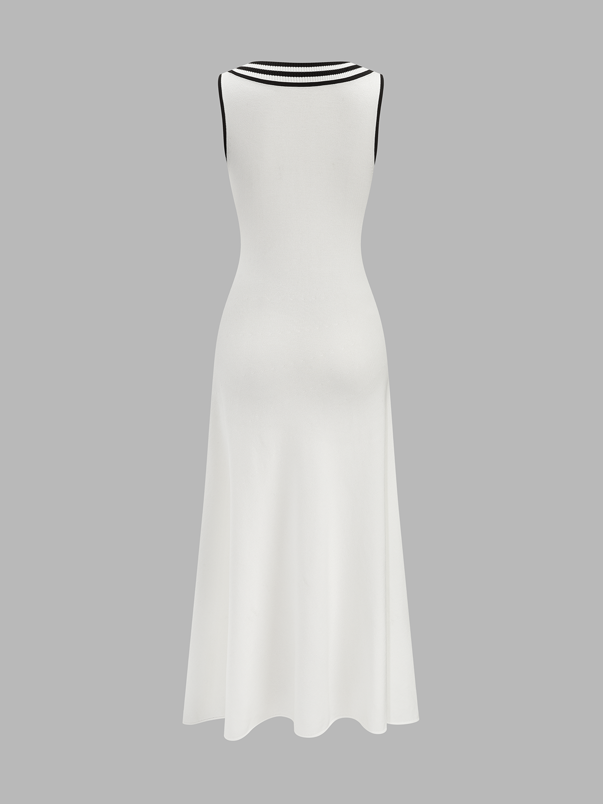 Striped Sleeveless V Neck Knit Maxi Dress with Side Slit Detail