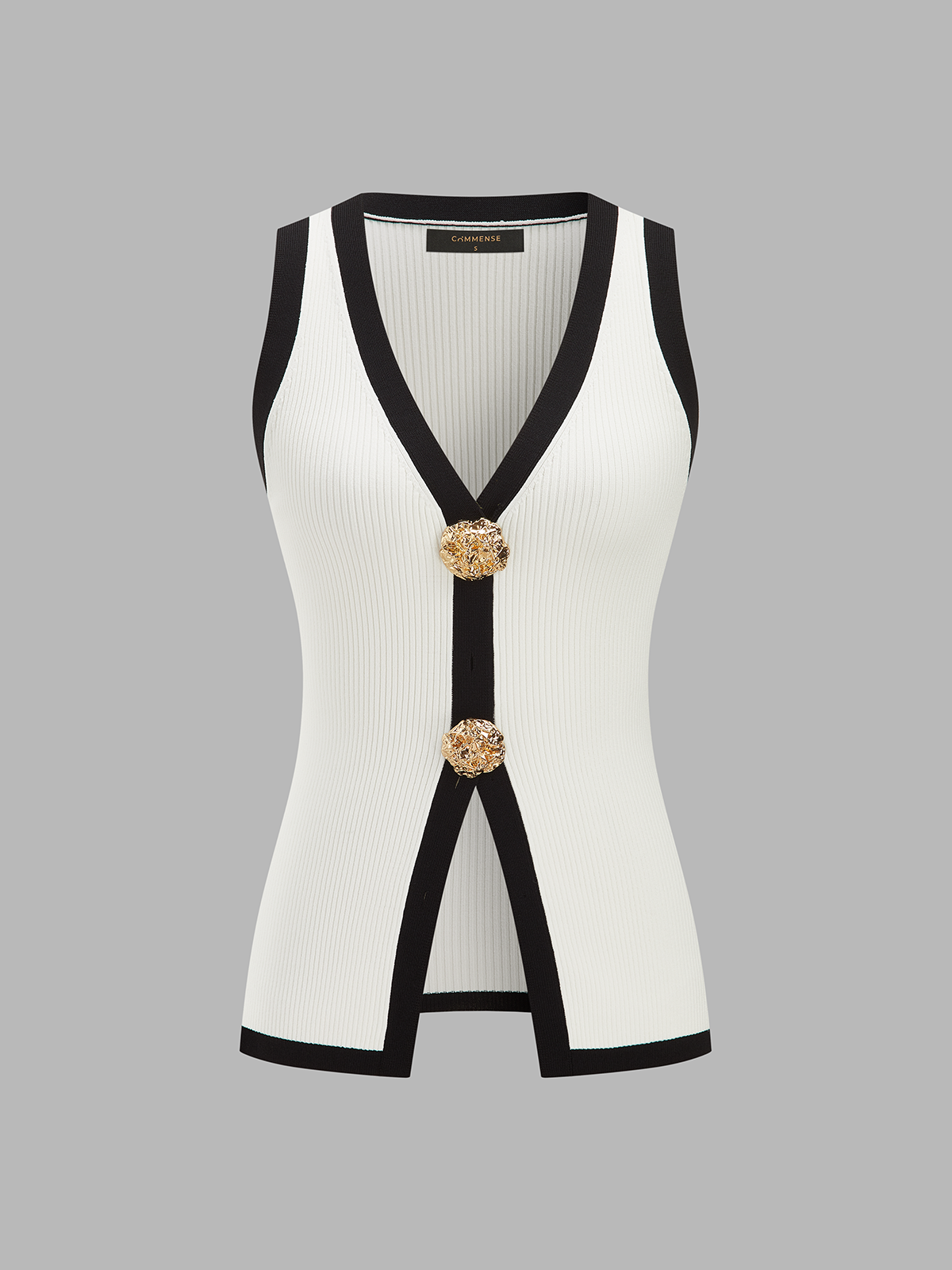 Contrast Trim Ribbed Knit Vest with Classic V-Neck Design