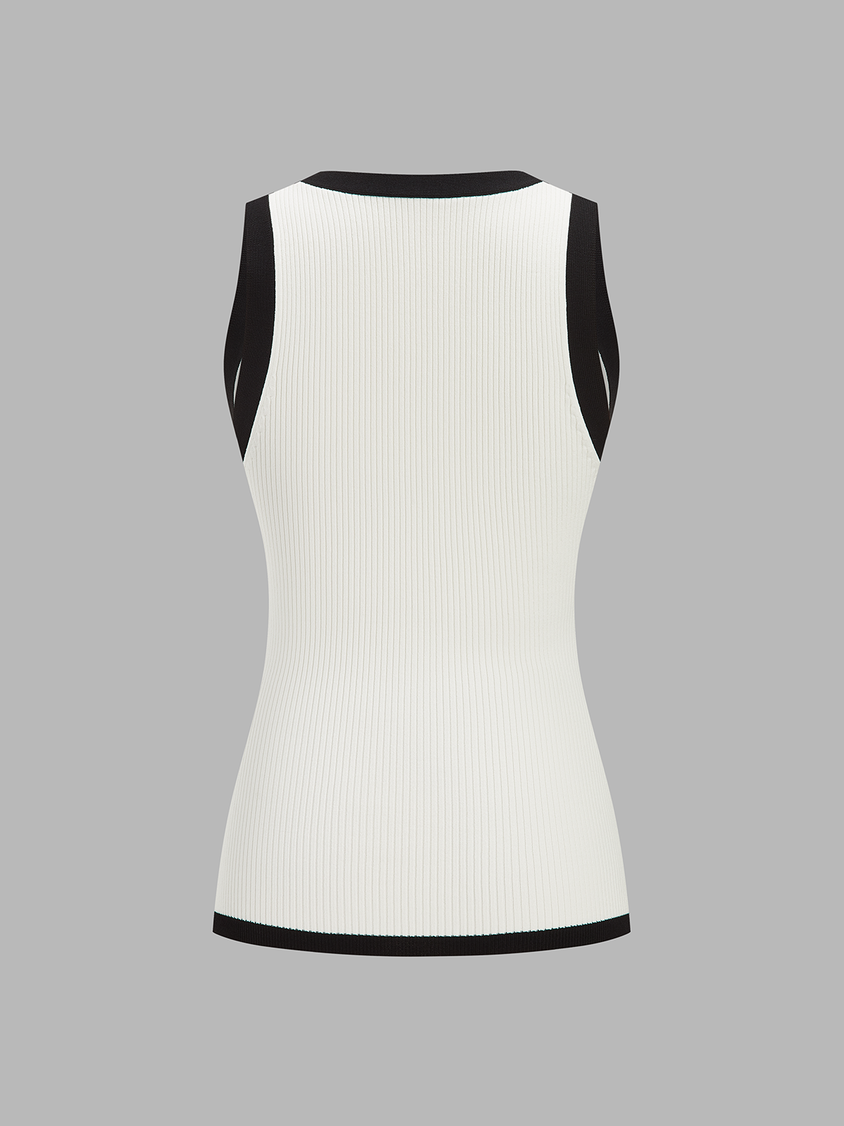 Contrast Trim Ribbed Knit Vest with Classic V-Neck Design