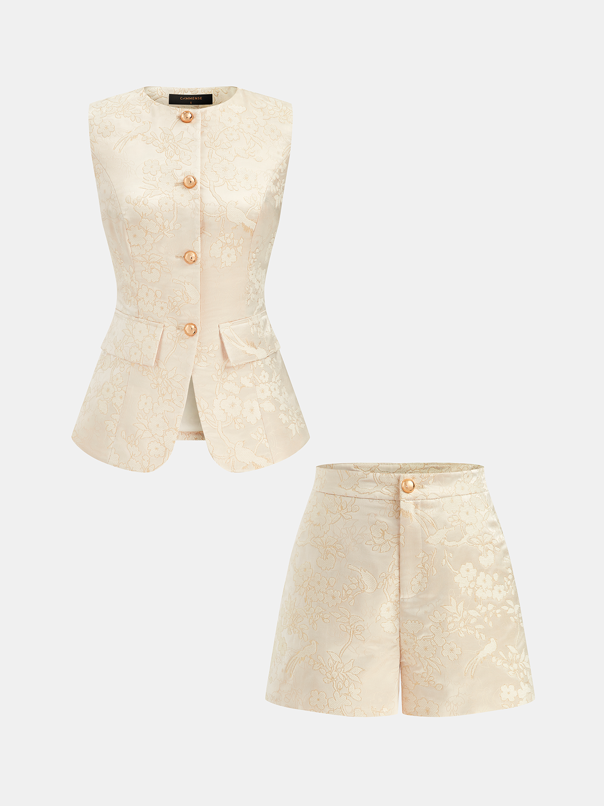 Floral Jacquard Sleeveless Vest & Shorts Set for Women's Stylish Summer Wear