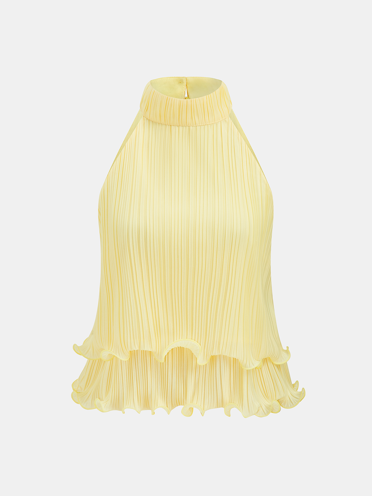 Pleated Layered Ruffle Halter Tank Top Women's Sleeveless Blouse