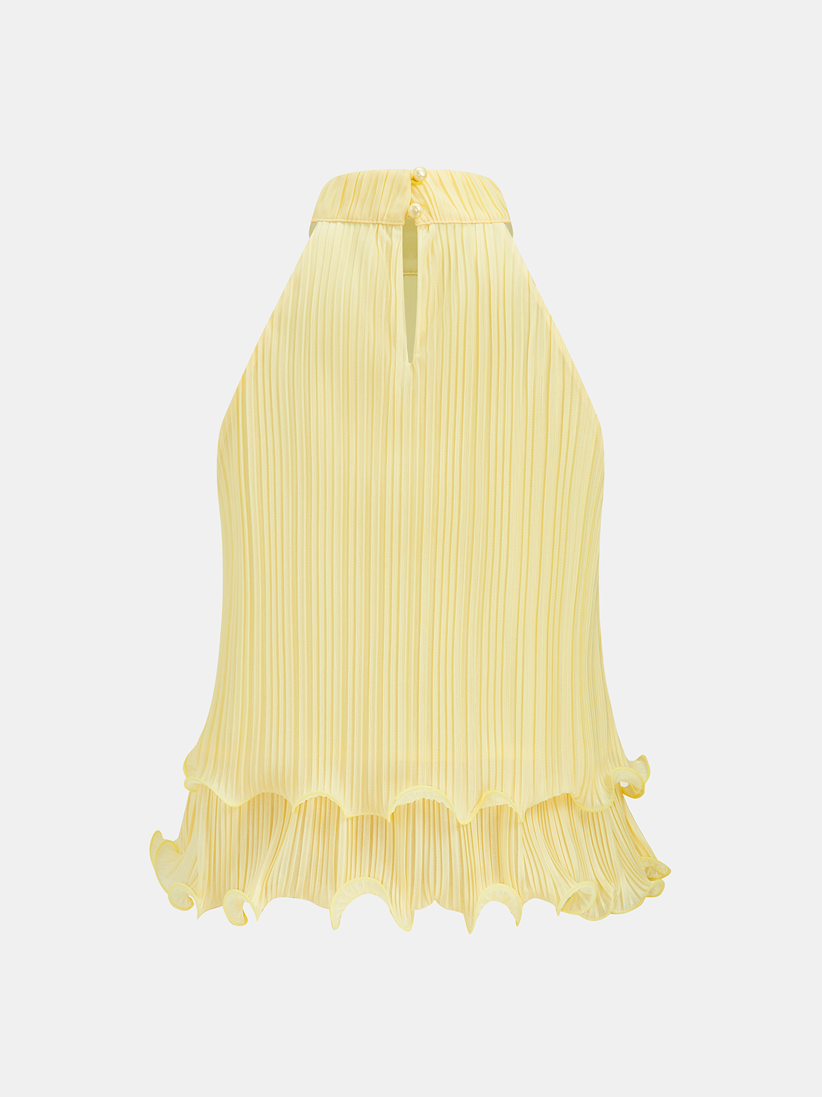 Pleated Layered Ruffle Halter Tank Top Women's Sleeveless Blouse