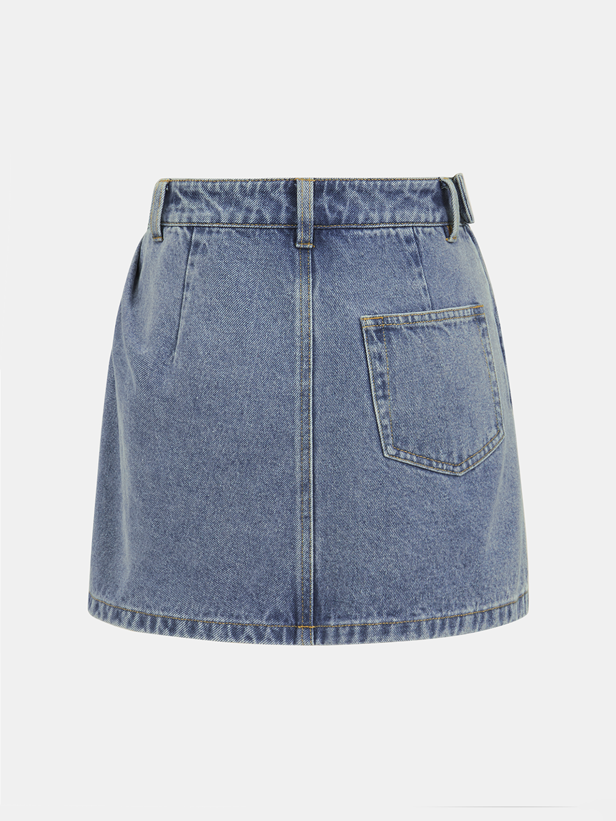 Asymmetric Pleated Denim Mini Skirt with High Waist Design