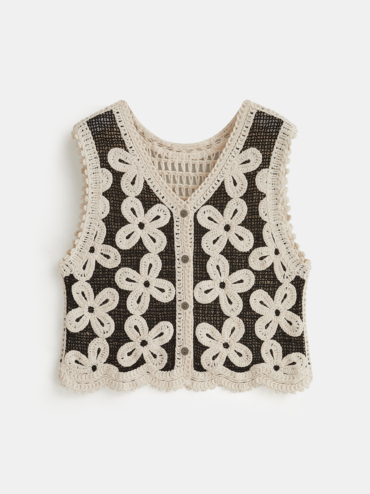 Floral Crochet V-Neck Vest Handmade Layering Piece