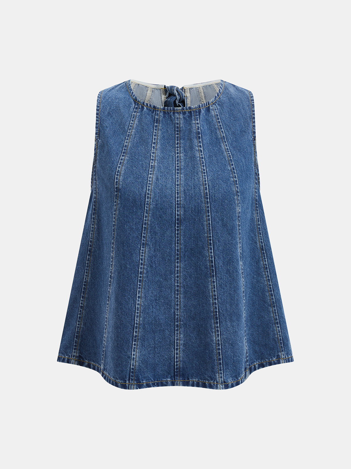 Tie-Back Denim Sleeveless Crop Top & High-Waisted Shorts Set