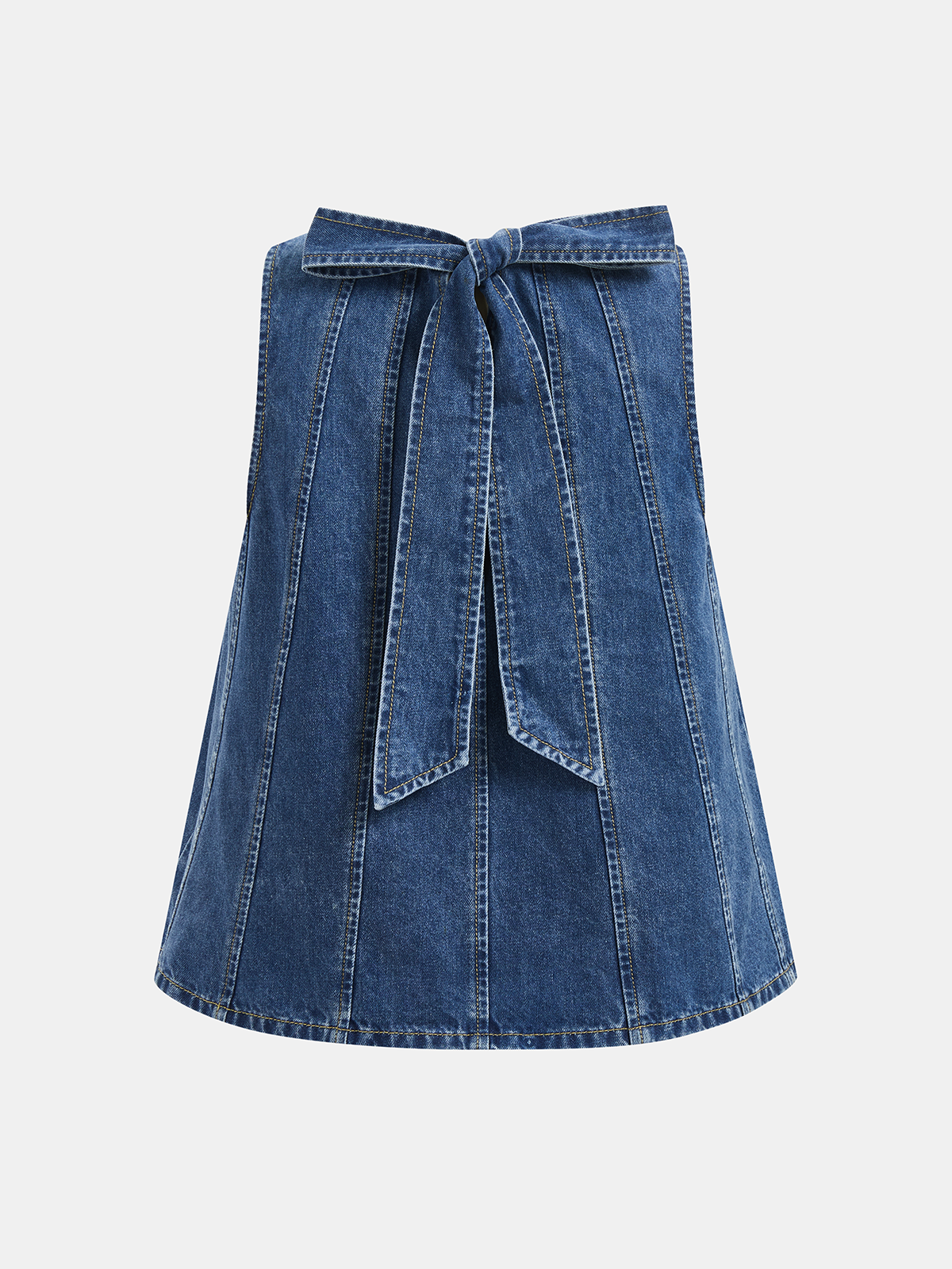 Tie-Back Denim Sleeveless Crop Top & High-Waisted Shorts Set