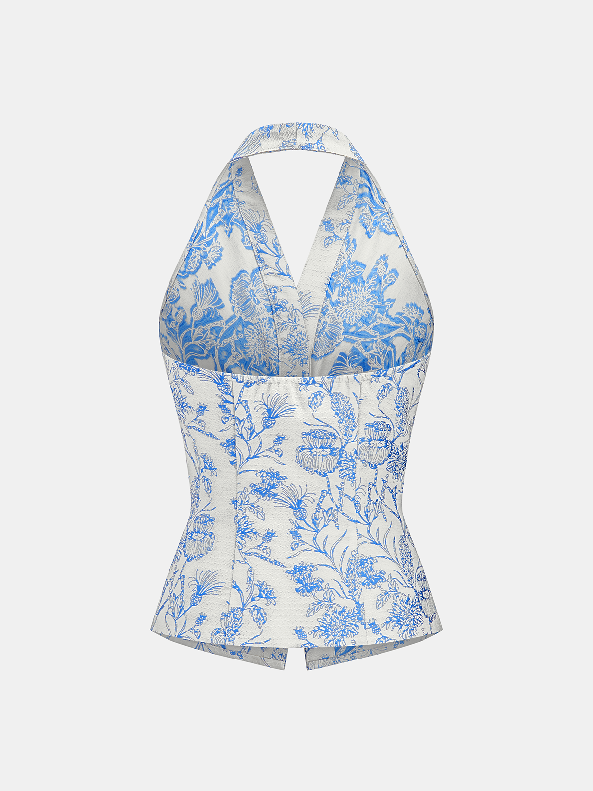 Floral Print Embellished Ruched Halter Top for Spring Weddings and Events