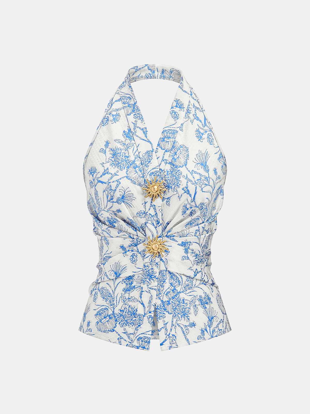 Floral Print Embellished Ruched Halter Top for Spring Weddings and Events