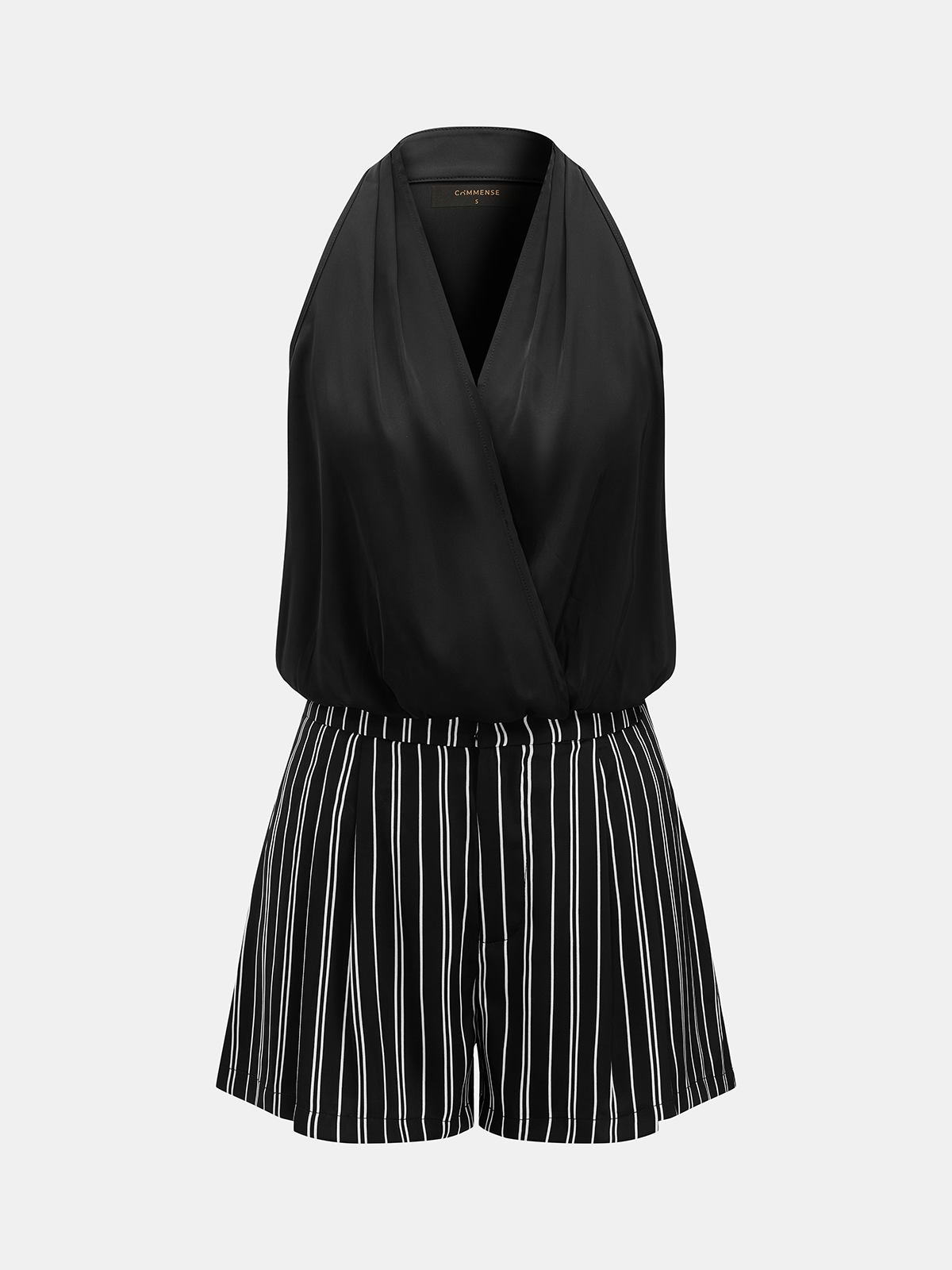 Satin Wrap Bodysuit & Striped Shorts Set for Women's Summer Fashion