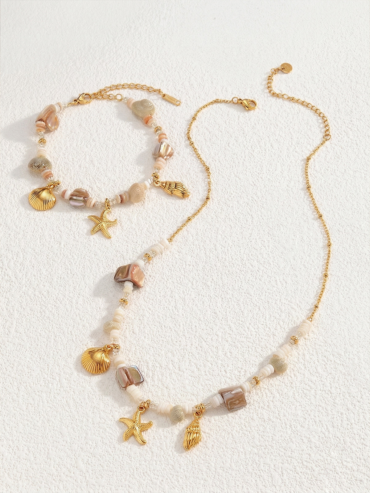 Ocean Starfish Shell Beaded Necklace Handmade Coastal Jewelry