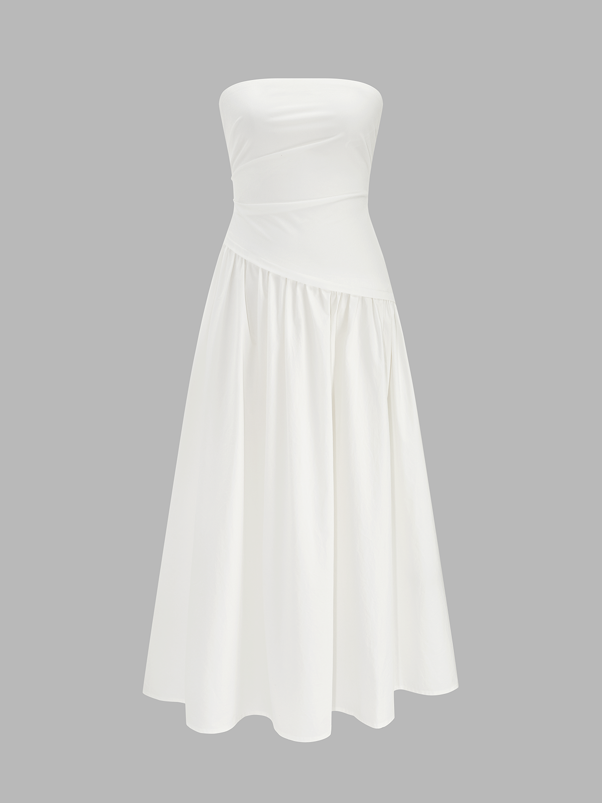 Strapless Ruched Flowy Maxi Dress Elegant Wedding Guest Outfit