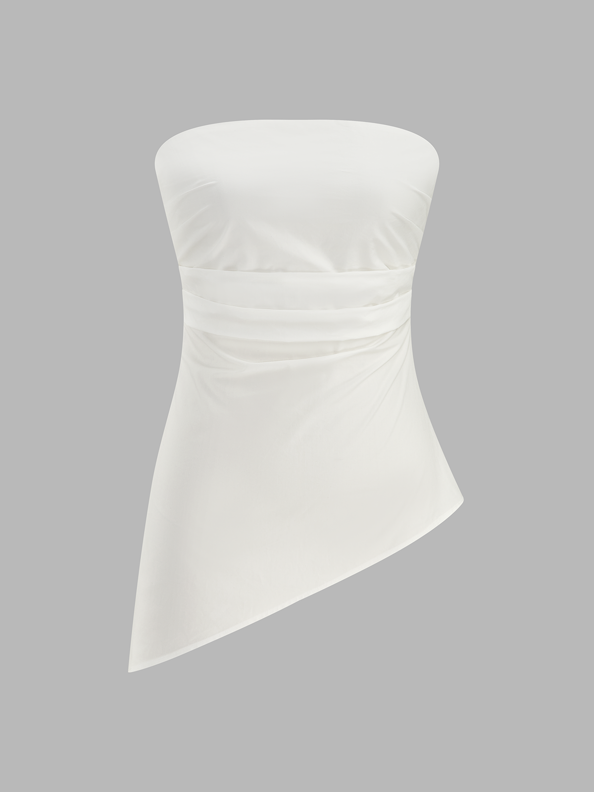 Strapless Asymmetrical Ruched Top & High-Waist Pants Outfit Set