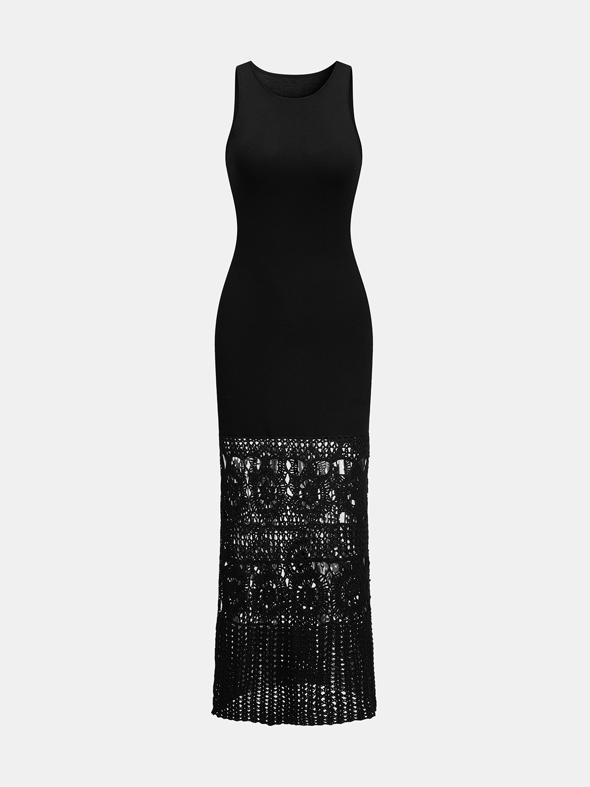 Side Slit Crochet Hem Sleeveless Knit Maxi Dress - Women's Casual Summer Wear