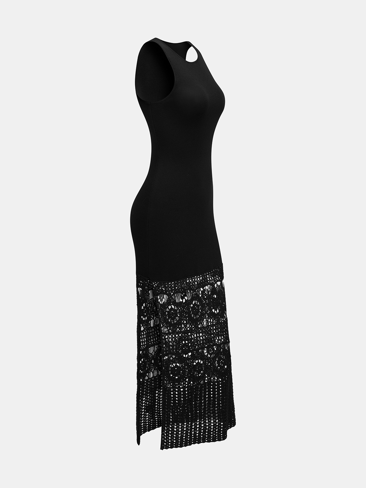 Side Slit Crochet Hem Sleeveless Knit Maxi Dress - Women's Casual Summer Wear