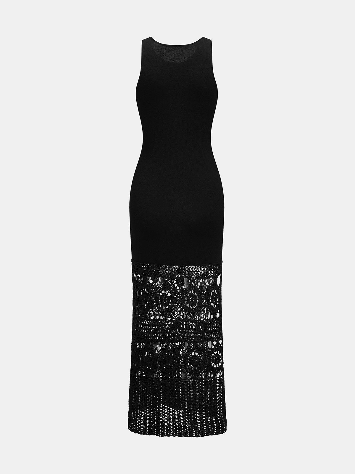 Side Slit Crochet Hem Sleeveless Knit Maxi Dress - Women's Casual Summer Wear