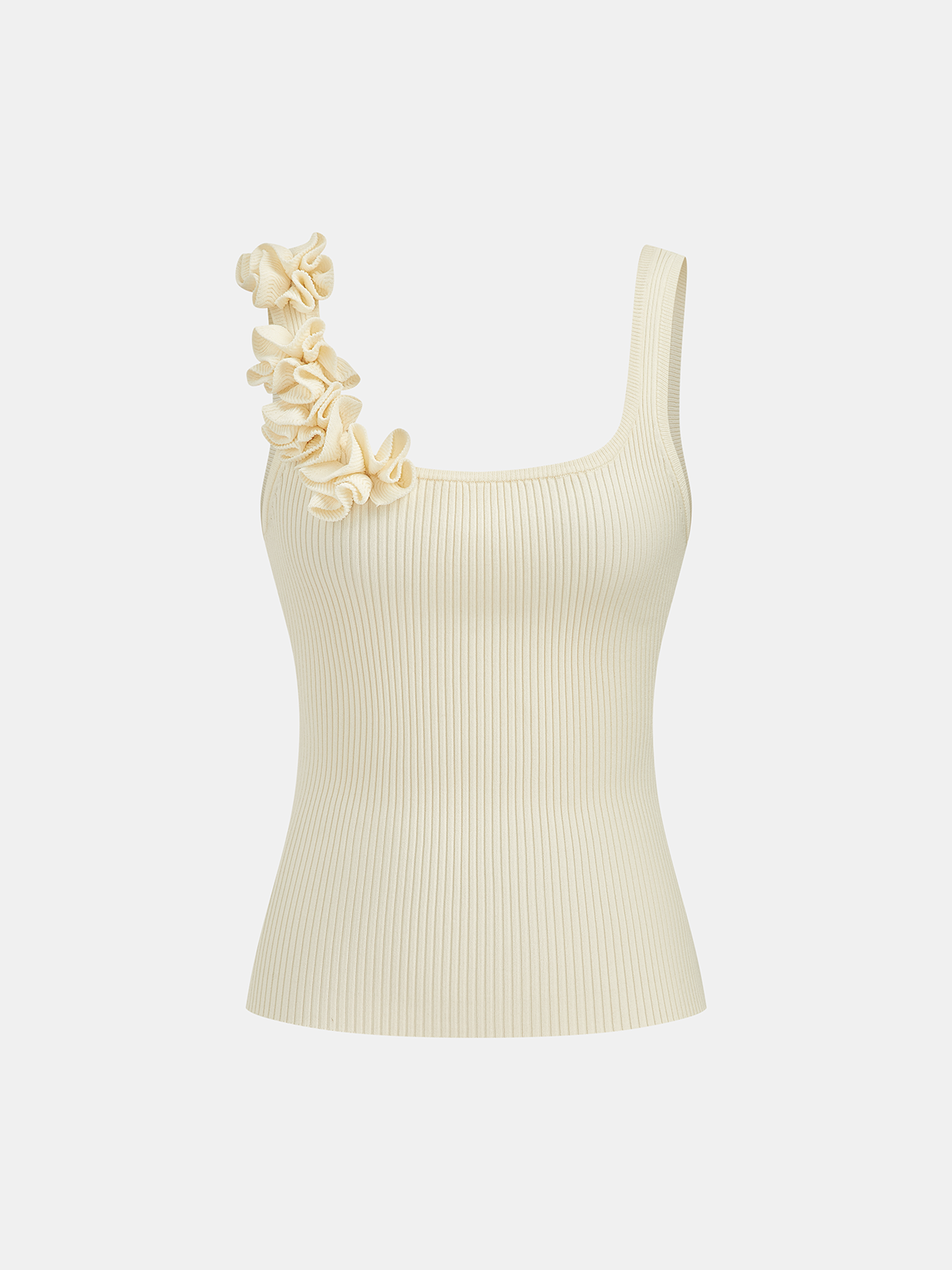 Ruffled Strap Ribbed Knit Tank Top for Women Summer Casual Comfort