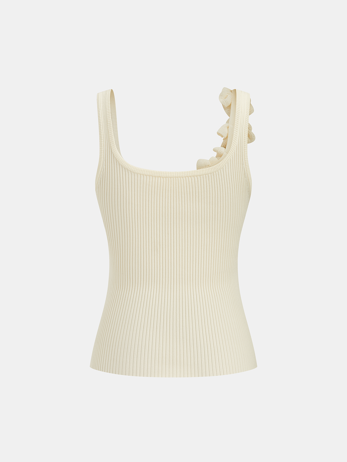 Ruffled Strap Ribbed Knit Tank Top for Women Summer Casual Comfort