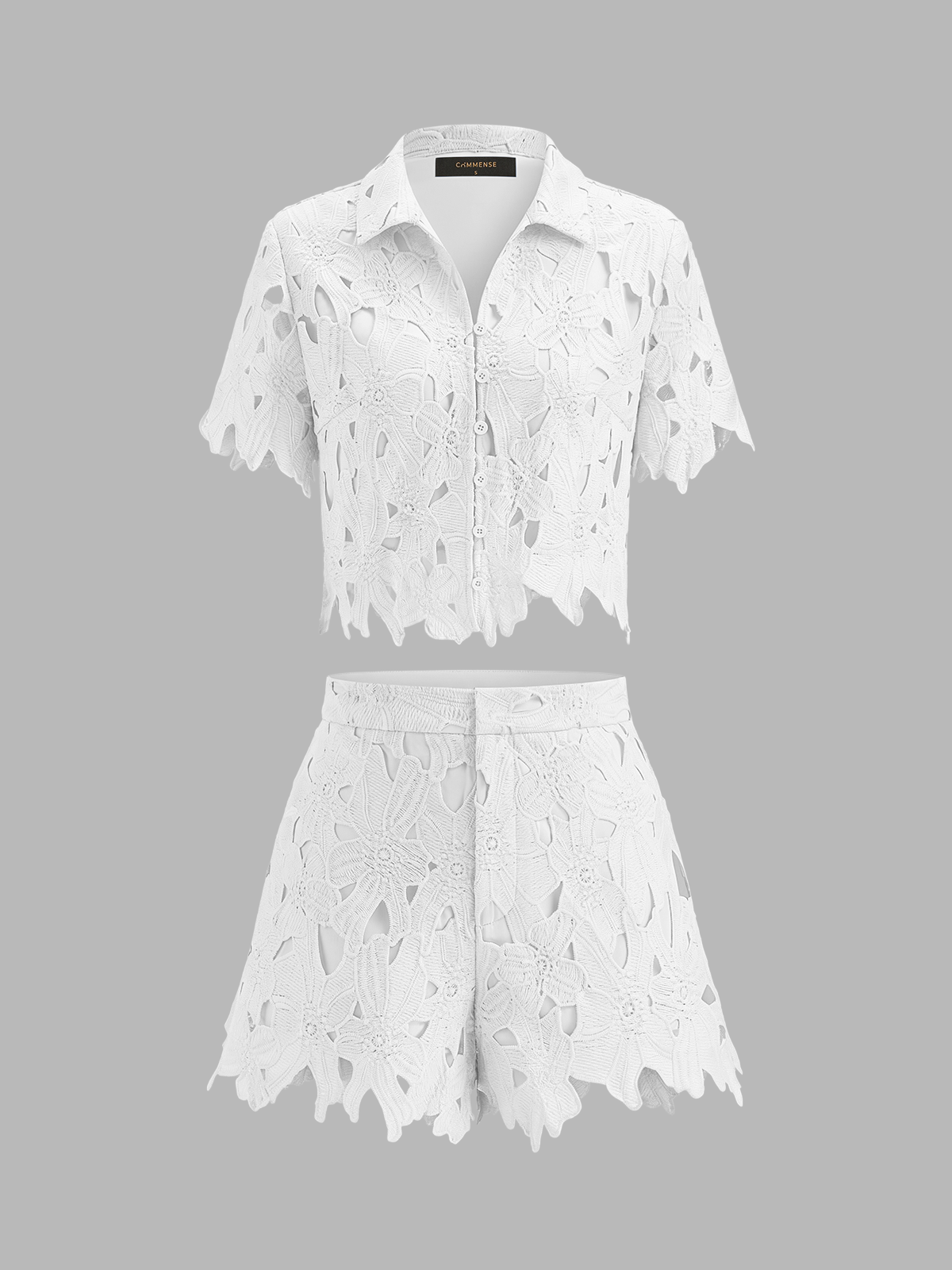 Floral Lace Cropped Shirt & Shorts Set for Women Summer Casual